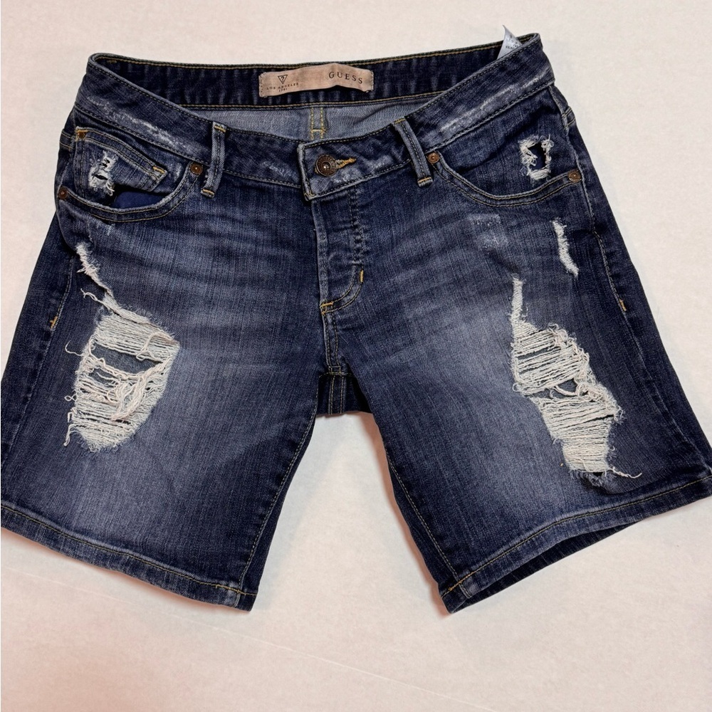 Guess Y2K Low Rise Dark Blue Distressed Women's Jean Shorts
